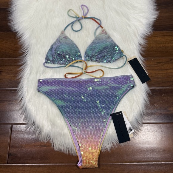Gianni Bini x Dannijo Medium Sequin Jacinda Top Frida Bikini Bottom Swimsuit SET